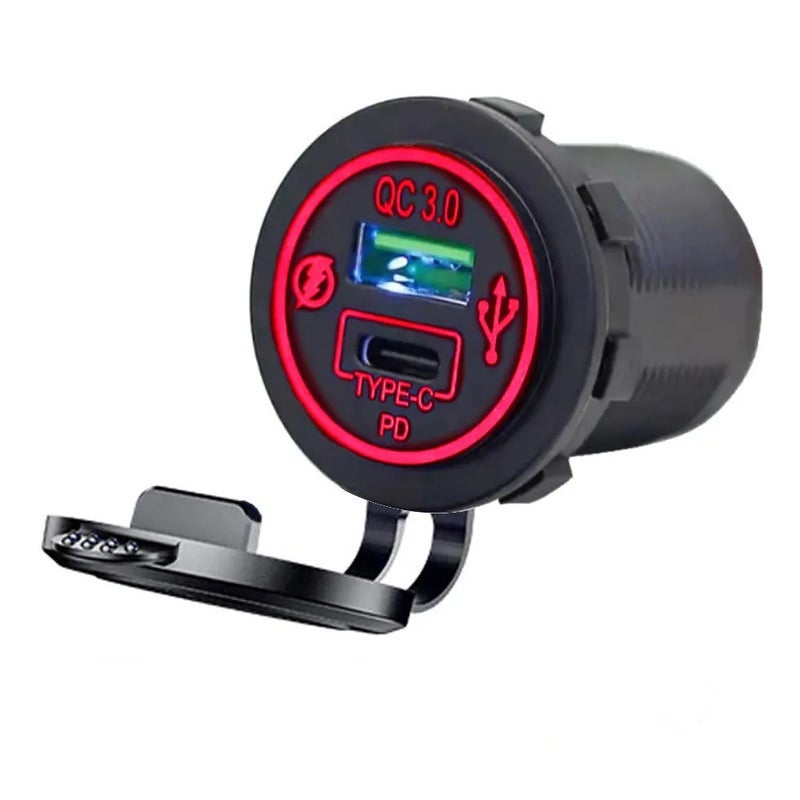 Bluejw Dual Port Car Charger, 30W USB C PD & QC3.0, 12V/24V Universal Car Bus Socket Automobile Charger Adapter - Image 1